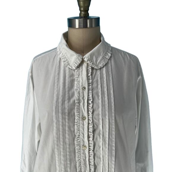 Vtg 80s/90s Laura Ashley Ruffle Front Button Down Shirt White sz 10 - Picture 5 of 12